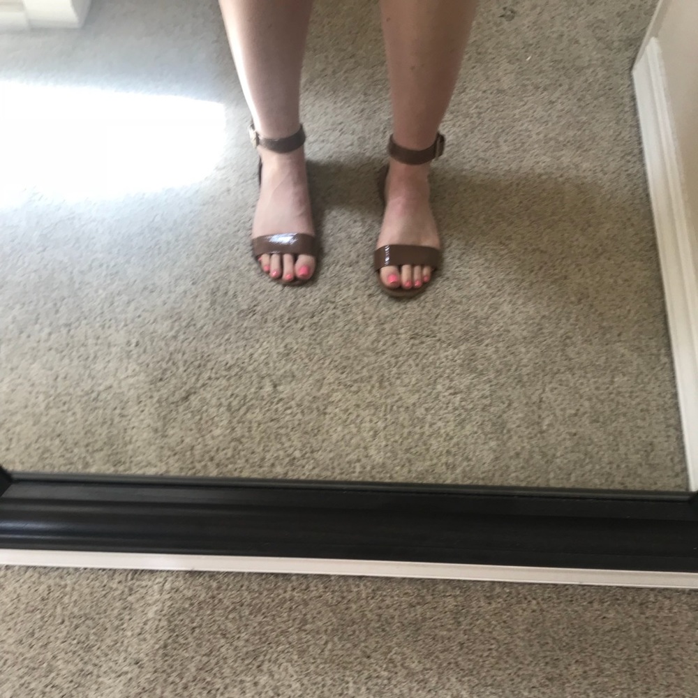 Zara tan patent ankle strap sandal